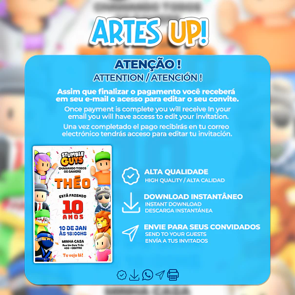 Convite de Aniversário Stumble Guys 2