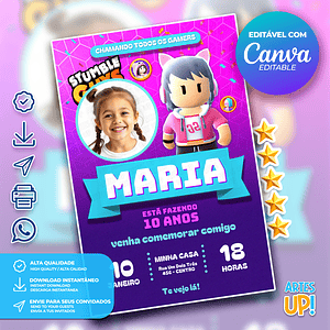 Invitación de cumpleaños de niña de Stumble Guys con foto