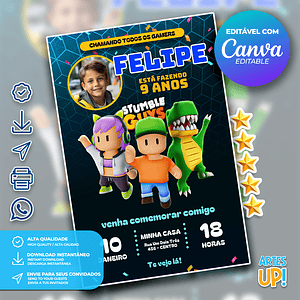 Invitación de cumpleaños de Stumble Guys con foto