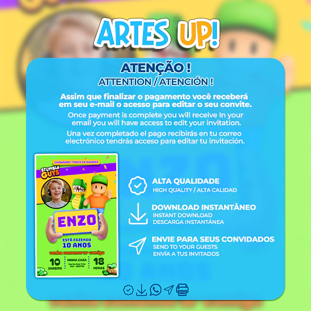 Convite de Aniversário Stumble Guys com foto 2