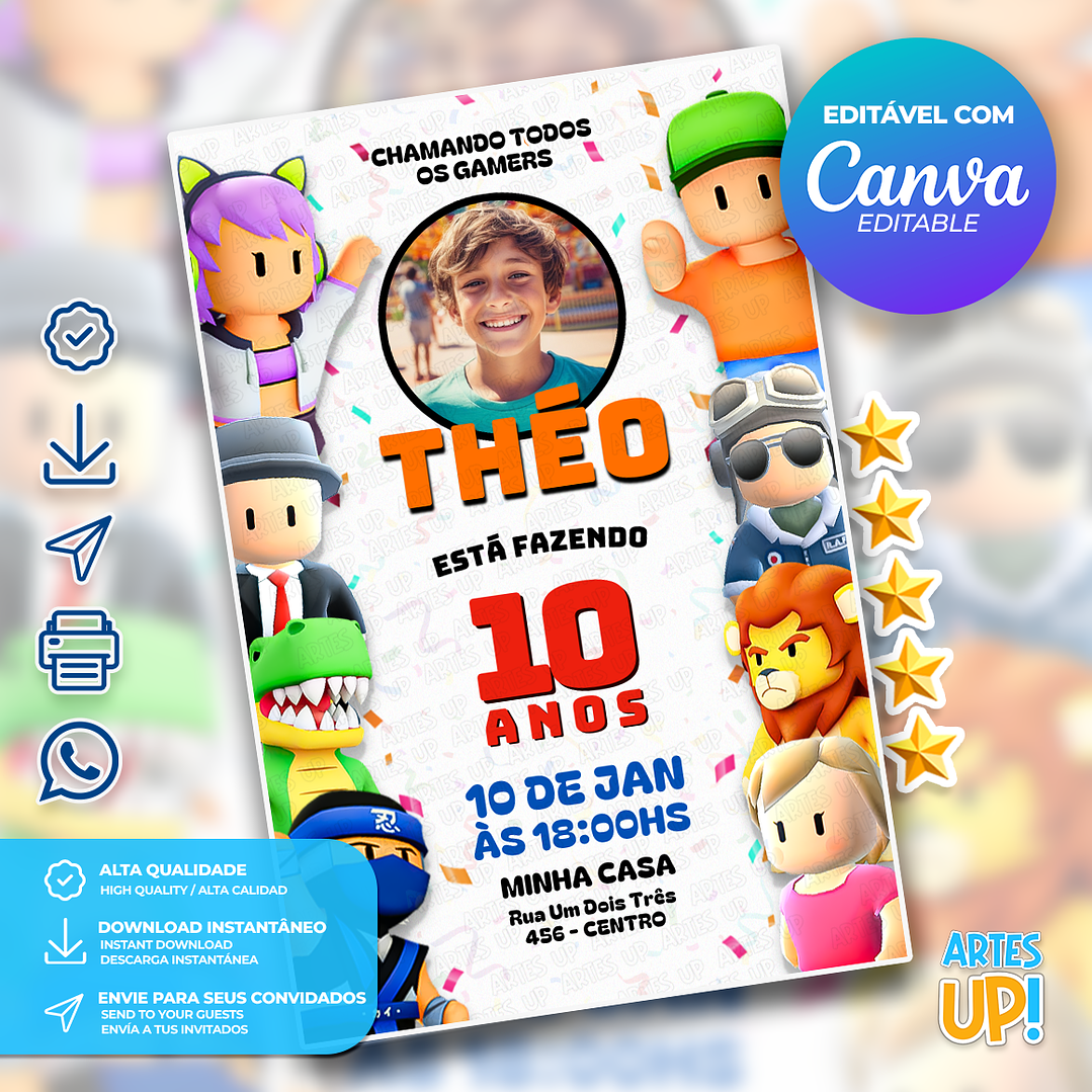 Convite de Aniversário Stumble Guys com foto 1