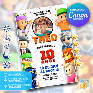 Invitación de cumpleaños de Stumble Guys con foto