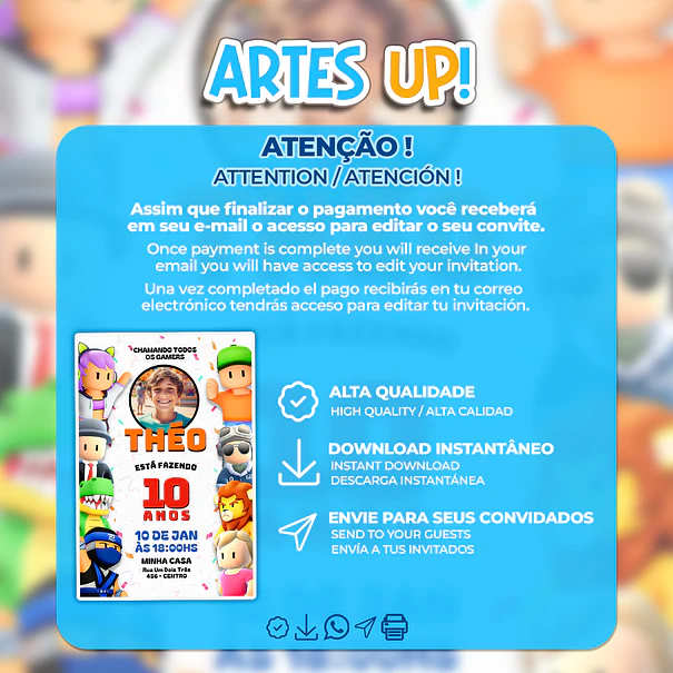 Convite de Aniversário Stumble Guys com foto 2