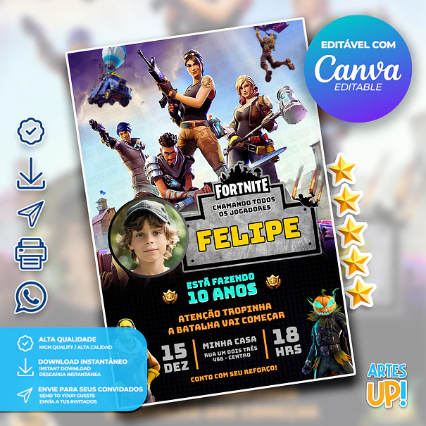 Invitación de cumpleaños de Fortnite con foto 1