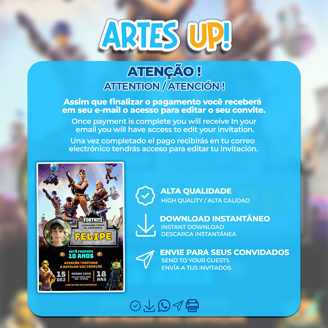 Convite de Aniversário Fortnite com foto 2