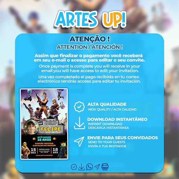 Invitación de cumpleaños de Fortnite con foto 2