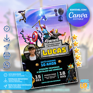 Invitación de cumpleaños de Fortnite con foto