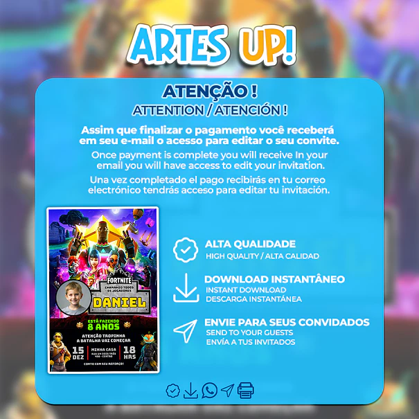 Invitación de cumpleaños de Fortnite con foto 2
