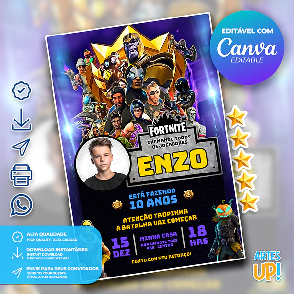 Invitación de cumpleaños de Fortnite con foto 1