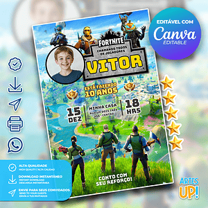 Invitación de cumpleaños de Fortnite con foto 