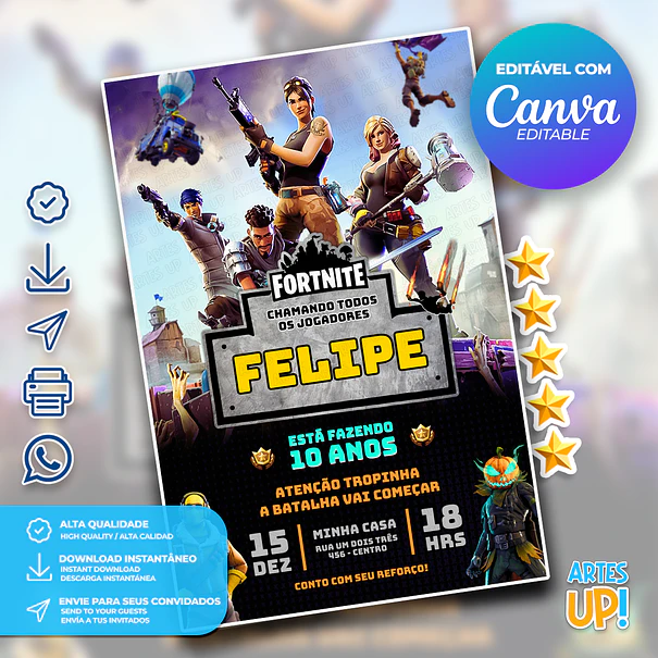Convite de Aniversário Fortnite 1
