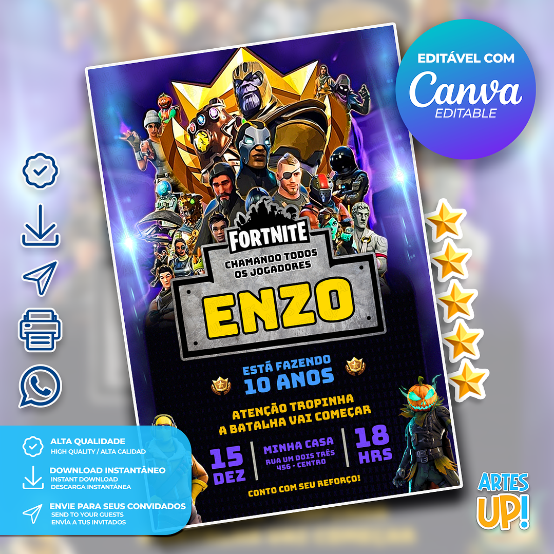 Convite de Aniversário Fortnite 1