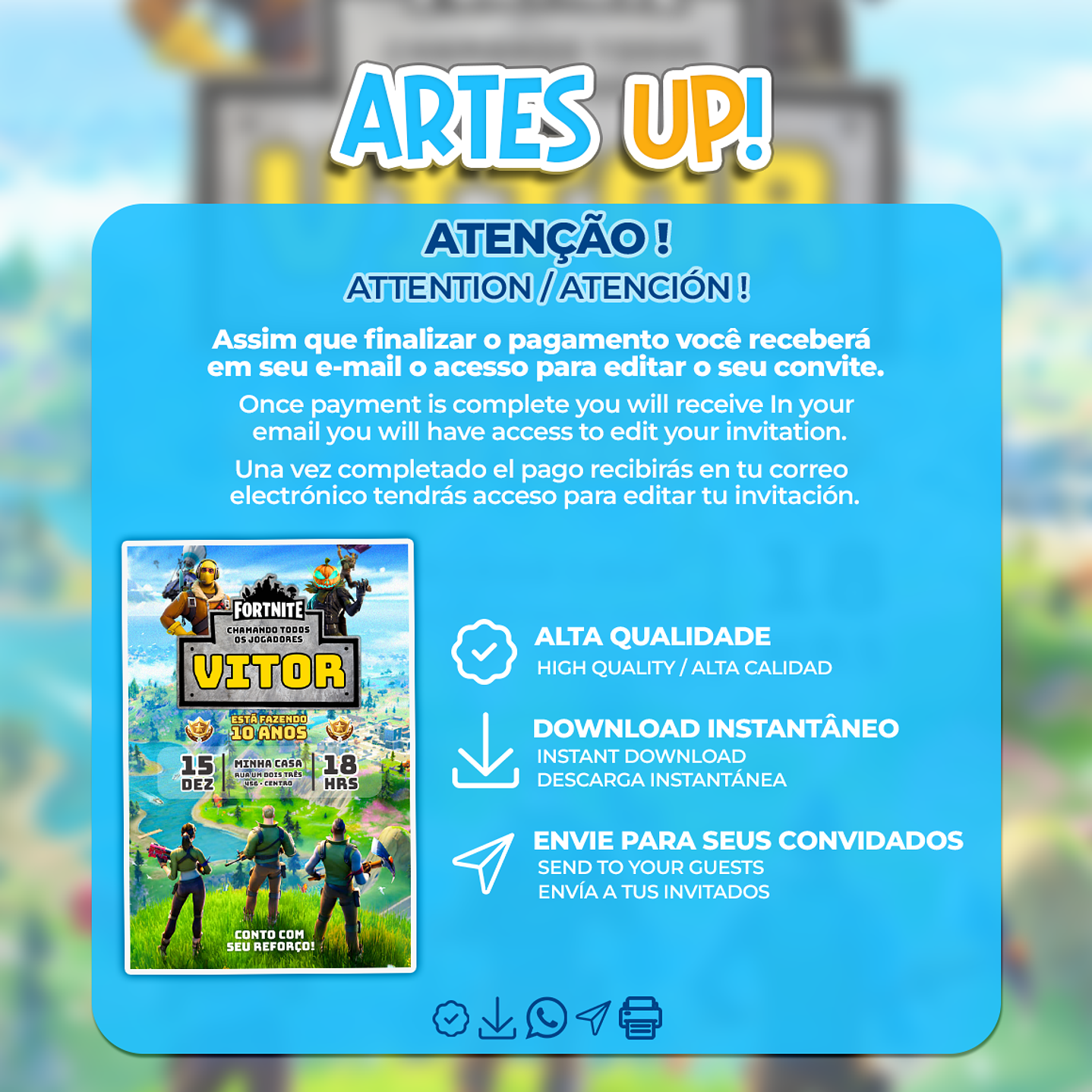 Convite de Aniversário Fortnite 2