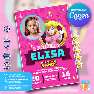 Invitación de cumpleaños de la Princesa Peach con foto