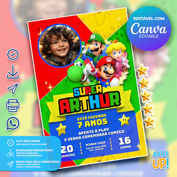 Super Mario Bros Birthday Invitation with Photo 1