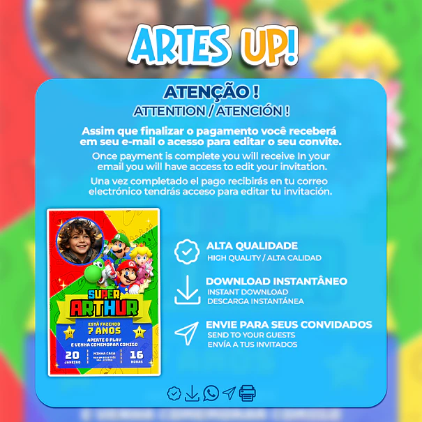 Super Mario Bros Birthday Invitation with Photo 2