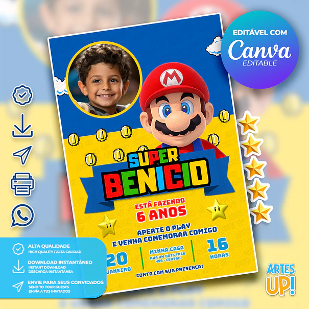 Super Mario Bros Birthday Invitation with Photo 1