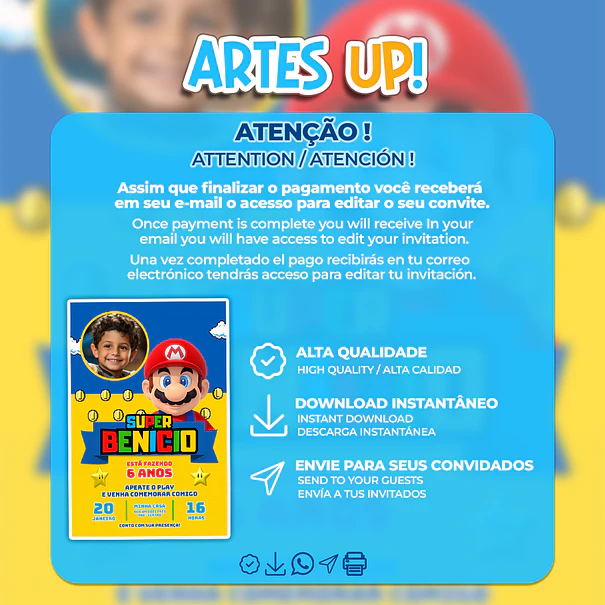 Super Mario Bros Birthday Invitation with Photo 2
