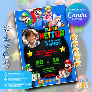 Invitación de cumpleaños de Super Mario Bros con foto