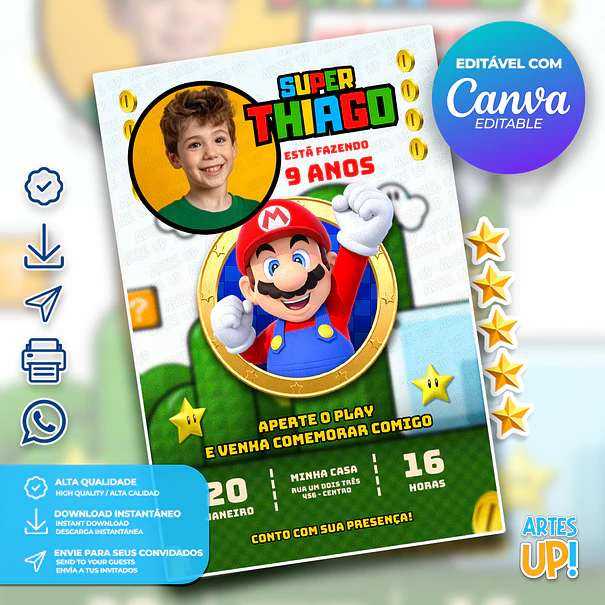 Super Mario Bros Birthday Invitation with Photo 1