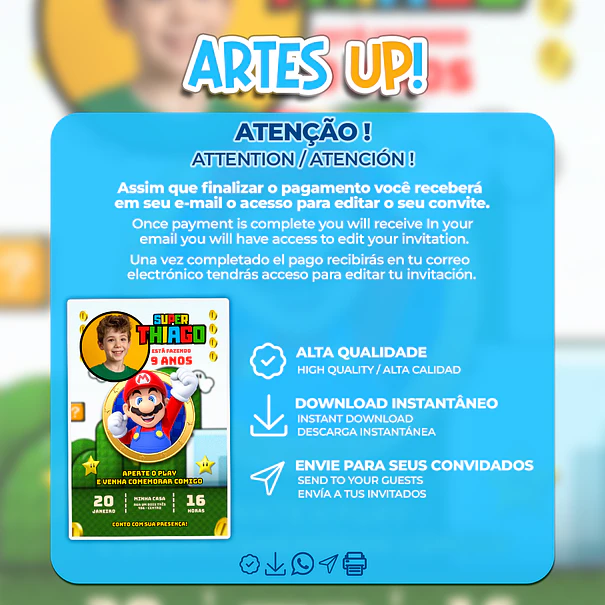 Super Mario Bros Birthday Invitation with Photo 2
