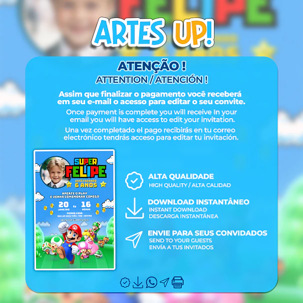 Super Mario Bros Birthday Invitation with Photo 2