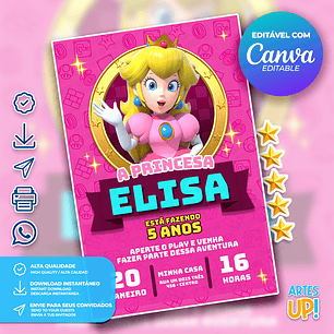 Convite de Aniversário Princesa Peach