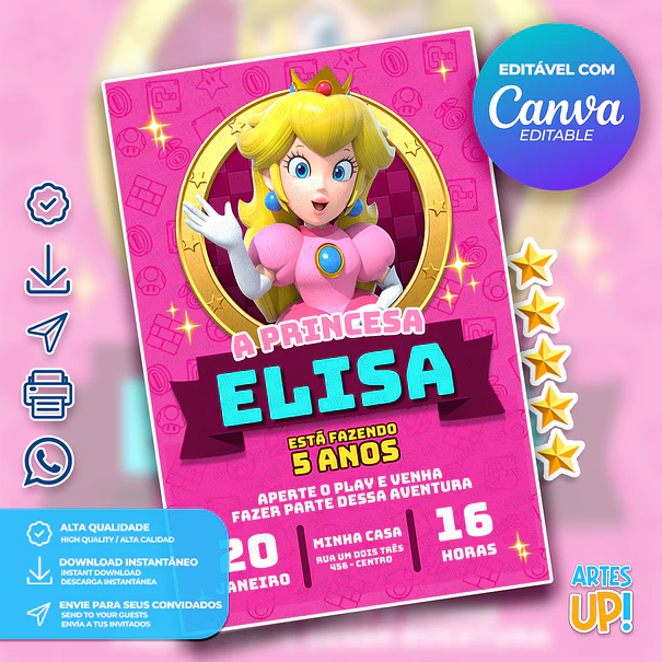 Invitación de cumpleaños de la Princesa Peach 1