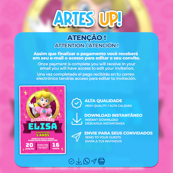 Invitación de cumpleaños de la Princesa Peach 2