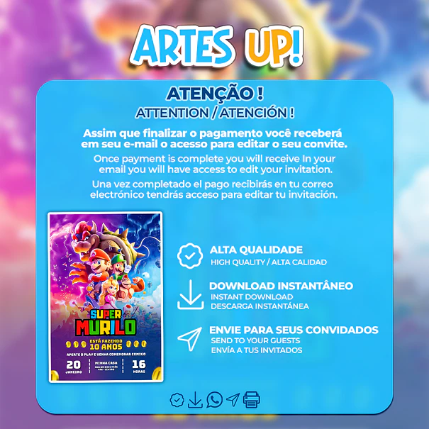 Convite de Aniversário Super Mario Bros 2