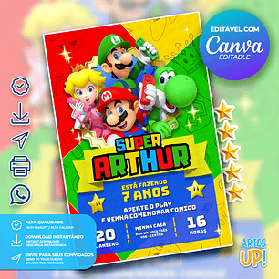 Convite de Aniversário Super Mario Bros