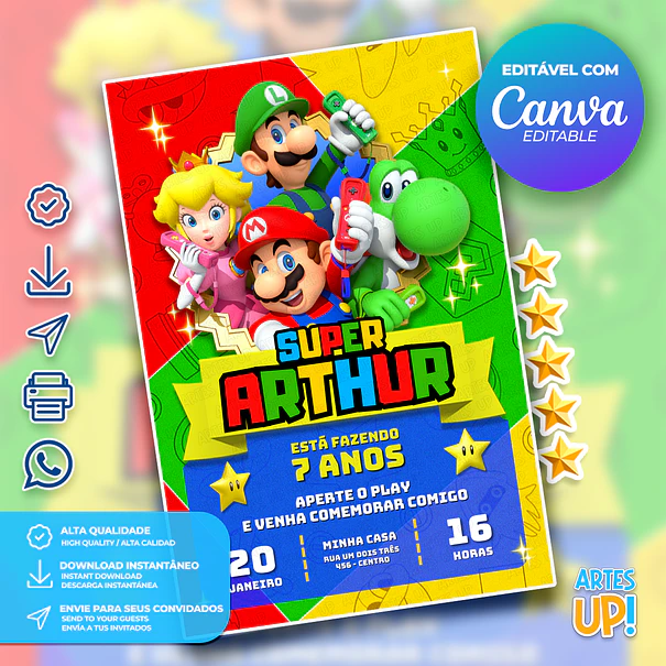 Invitación de cumpleaños de Super Mario Bros. 1