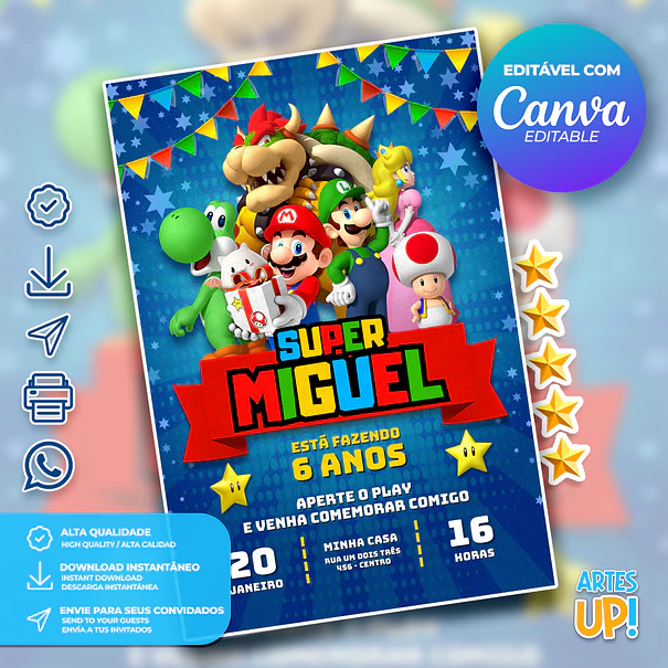 Invitación de cumpleaños de Super Mario Bros. 1