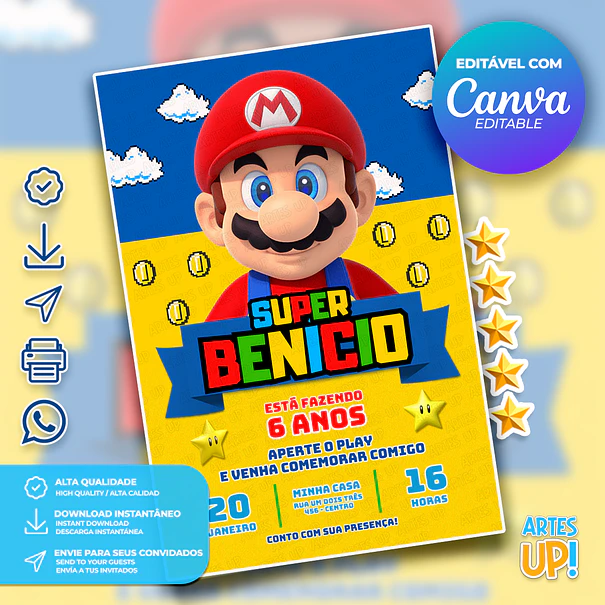Invitación de cumpleaños de Super Mario Bros. 1