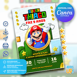 Convite de Aniversário Super Mario Bros