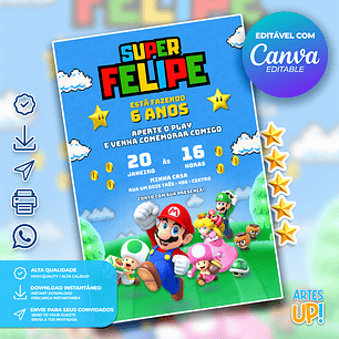 Convite de Aniversário Super Mario Bros