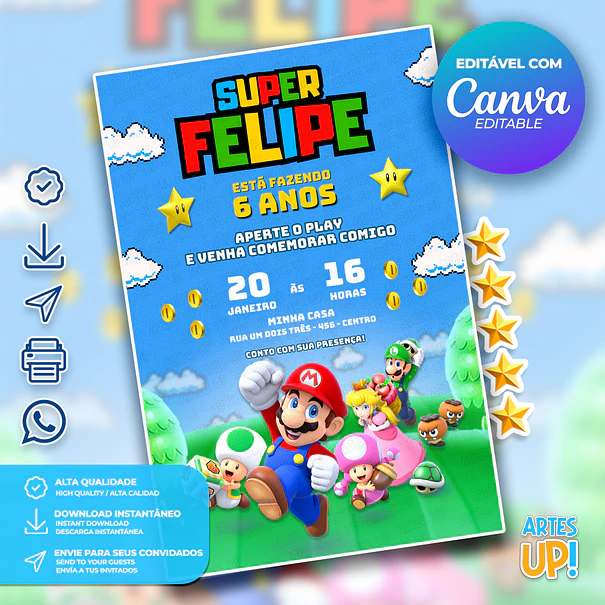 Invitación de cumpleaños de Super Mario Bros. 1