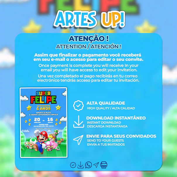 Invitación de cumpleaños de Super Mario Bros. 2