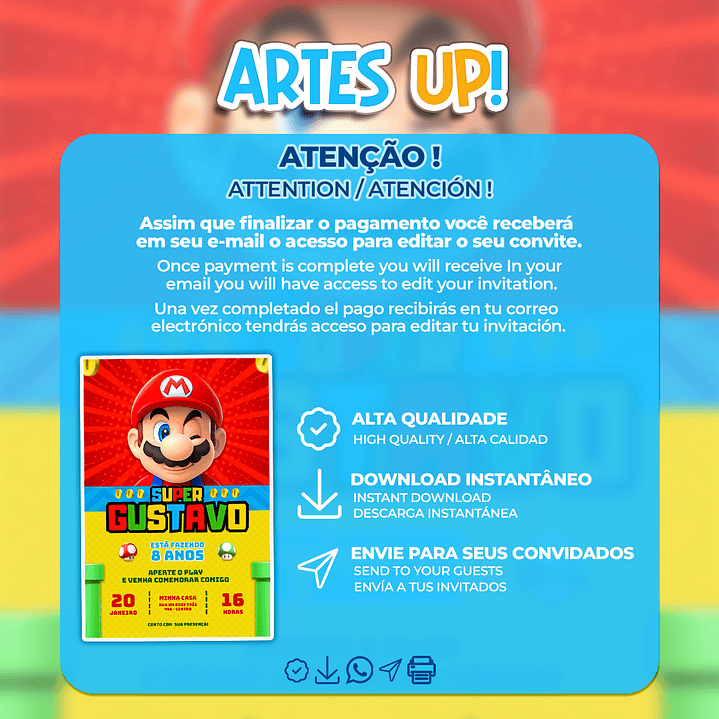 Convite de Aniversário Super Mario Bros 2