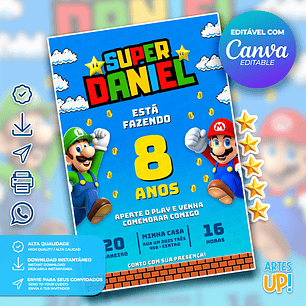Convite de Aniversário Super Mario Bros