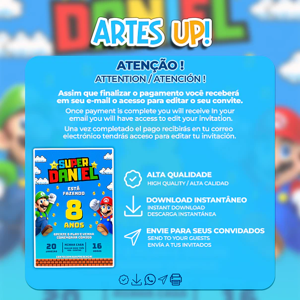 Super Mario Bros Birthday Invitation 2