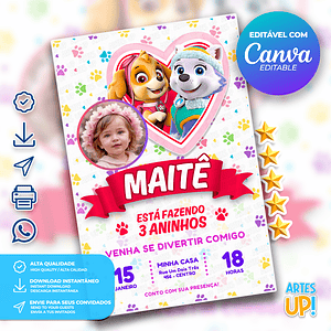 Invitación de cumpleaños de Skye y Everest Paw Patrol con foto