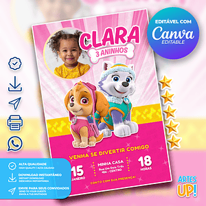 Invitación de cumpleaños de Skye y Everest Paw Patrol con foto