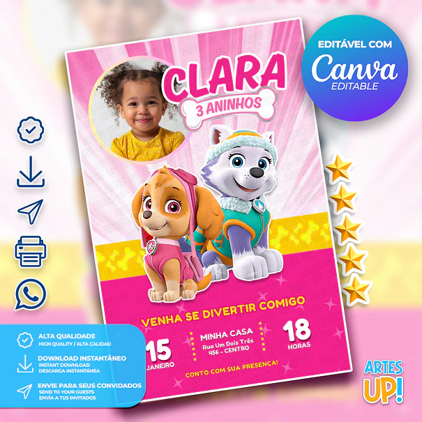Skye and Everest Paw Patrol Birthday Invitation with Photo 1