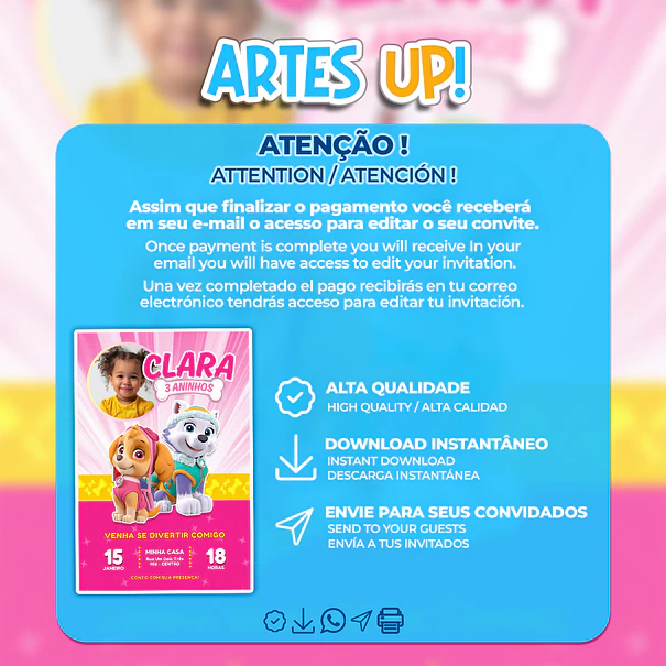 Skye and Everest Paw Patrol Birthday Invitation with Photo 2