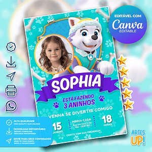 Invitación de cumpleaños de Everest Paw Patrol con foto