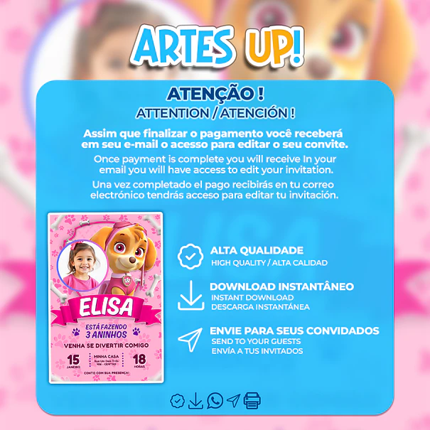 Paw Patrol Skye Birthday Invitation with Photo 2