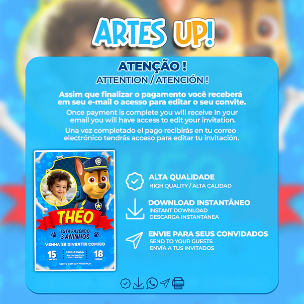 Chase Paw Patrol Birthday Invitation with Photo 2