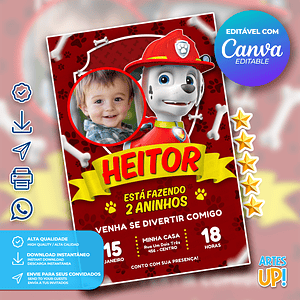 Invitación de cumpleaños de Marshall Paw Patrol con foto