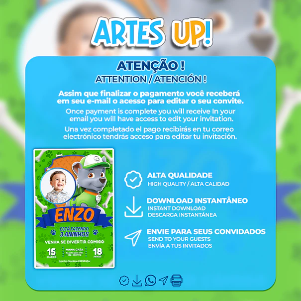 Rocky Paw Patrol Birthday Invitation with Photo 2